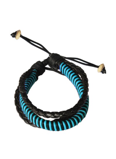 Mens Jewellery Sky Blue::Black Multilayer Adjustable Cuff Fashion Bracelet 